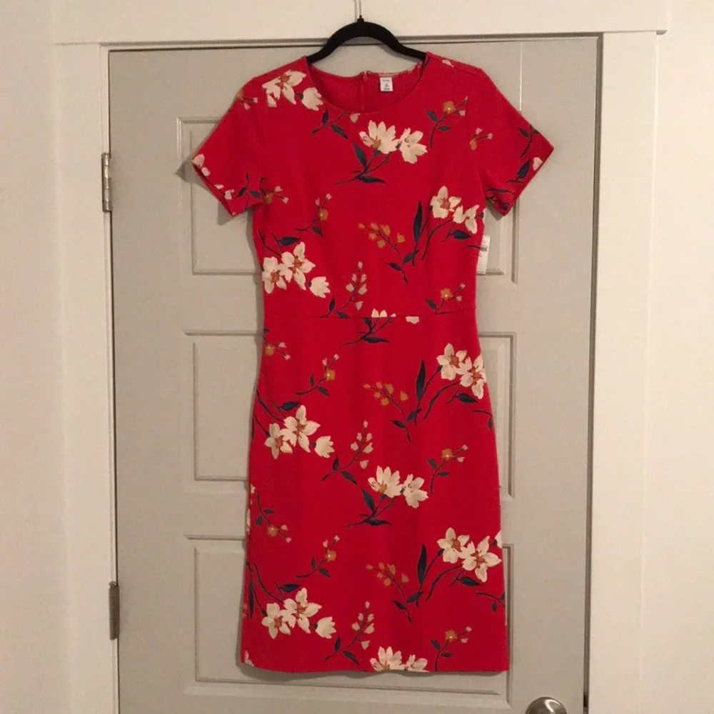 Old Navy Red Floral Knit Sheath Dress ST Small Tall
